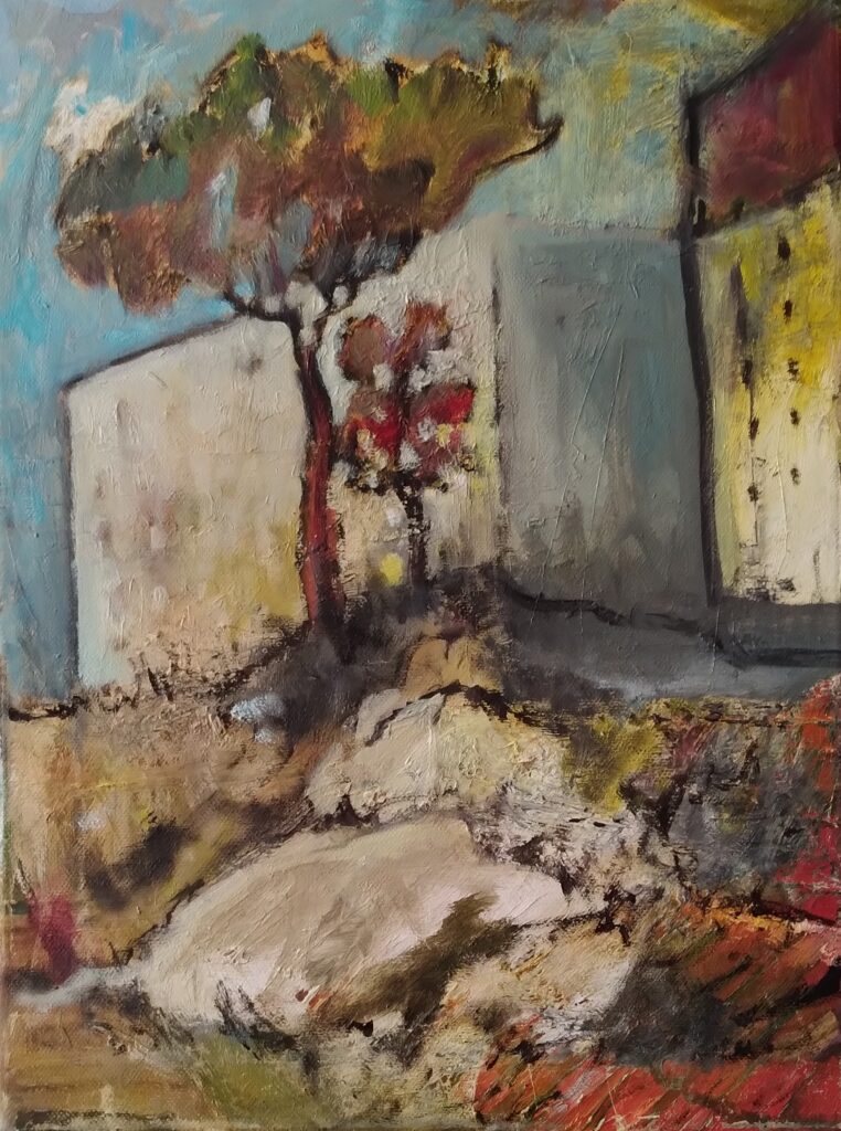 Oil on canvas, 40x30cm. A view of a squalid Lecce peripheric area. 